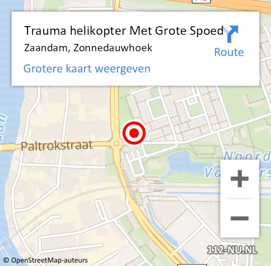 Locatie op kaart van de 112 melding: Trauma helikopter Met Grote Spoed Naar Zaandam, Zonnedauwhoek op 19 september 2021 17:18