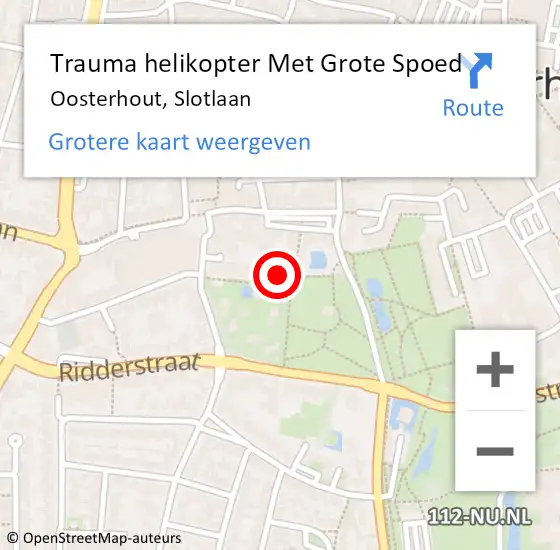 Locatie op kaart van de 112 melding: Trauma helikopter Met Grote Spoed Naar Oosterhout, Slotlaan op 19 september 2021 17:40