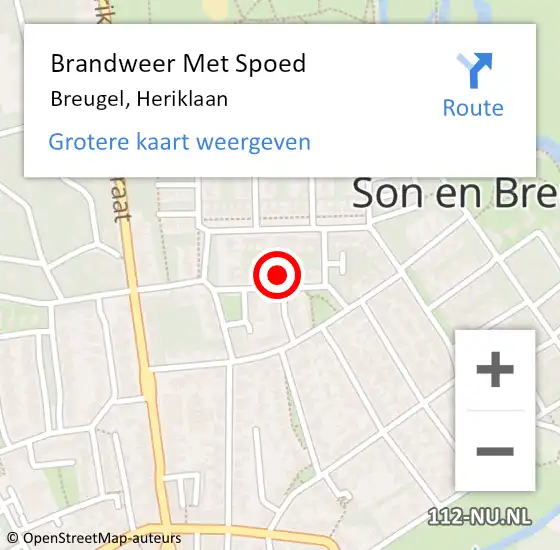 Locatie op kaart van de 112 melding: Brandweer Met Spoed Naar Breugel, Heriklaan op 19 september 2021 18:00