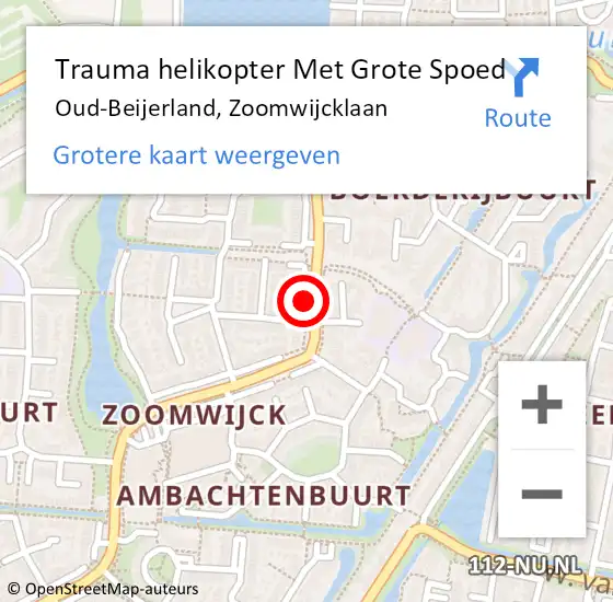 Locatie op kaart van de 112 melding: Trauma helikopter Met Grote Spoed Naar Oud-Beijerland, Zoomwijcklaan op 19 september 2021 18:03