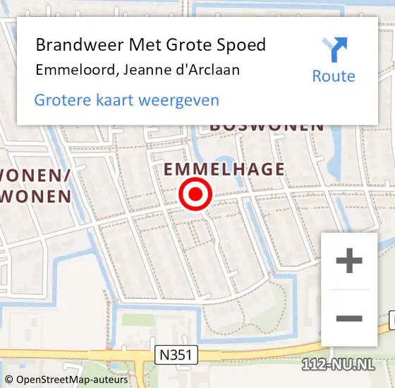 Locatie op kaart van de 112 melding: Brandweer Met Grote Spoed Naar Emmeloord, Jeanne d'Arclaan op 19 september 2021 18:47