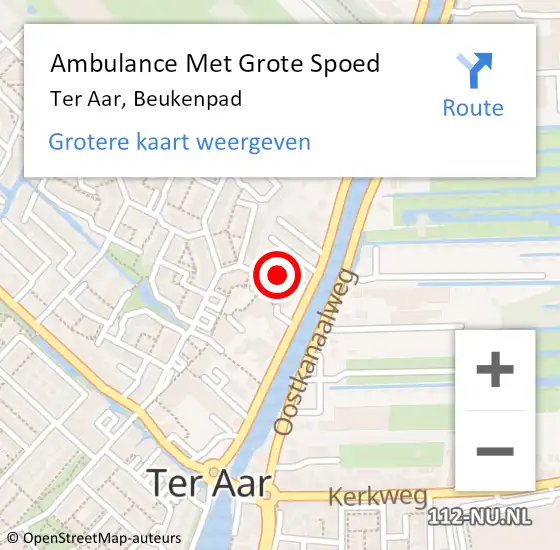 Locatie op kaart van de 112 melding: Ambulance Met Grote Spoed Naar Ter Aar, Beukenpad op 19 september 2021 19:02