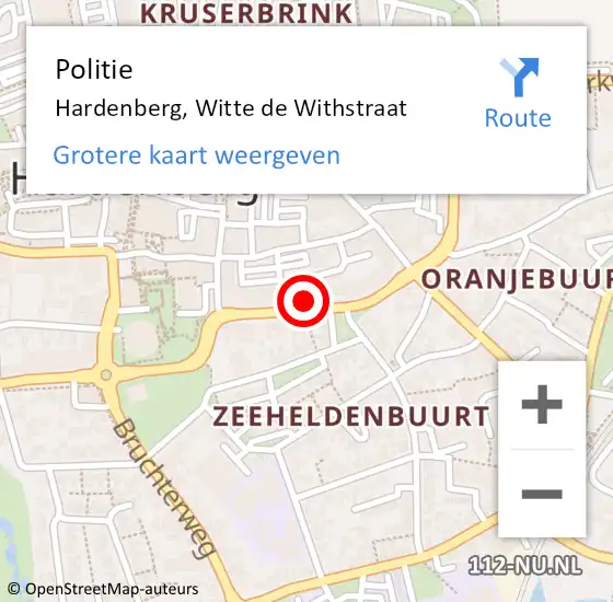 Locatie op kaart van de 112 melding: Politie Hardenberg, Witte de Withstraat op 19 september 2021 20:00