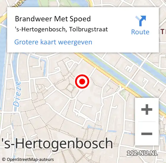 Locatie op kaart van de 112 melding: Brandweer Met Spoed Naar 's-Hertogenbosch, Tolbrugstraat op 19 september 2021 20:05