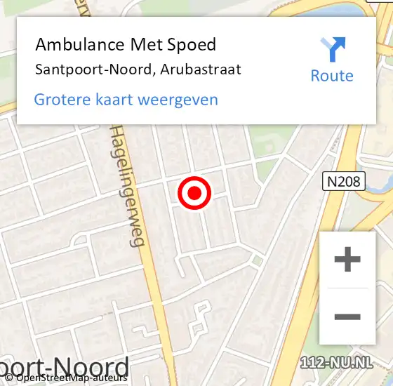 Locatie op kaart van de 112 melding: Ambulance Met Spoed Naar Santpoort-Noord, Arubastraat op 19 september 2021 20:22