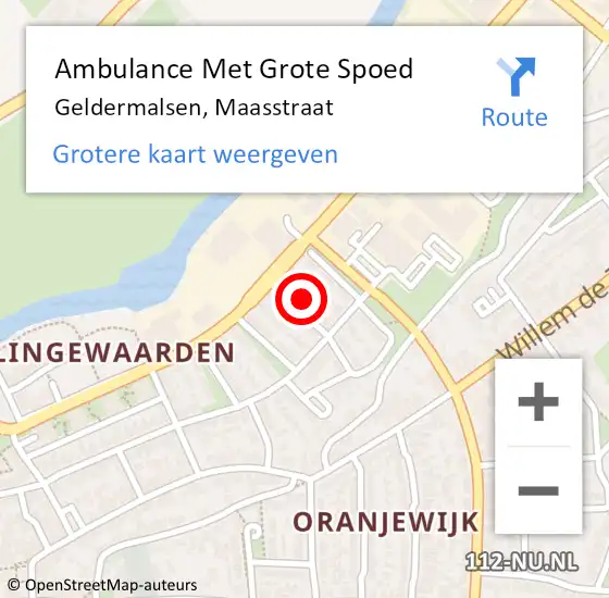 Locatie op kaart van de 112 melding: Ambulance Met Grote Spoed Naar Geldermalsen, Maasstraat op 19 september 2021 20:27