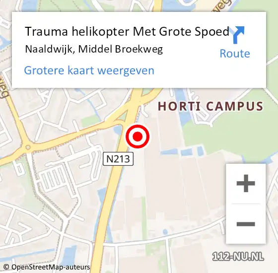 Locatie op kaart van de 112 melding: Trauma helikopter Met Grote Spoed Naar Naaldwijk, Middel Broekweg op 19 september 2021 21:26