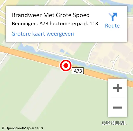 Locatie op kaart van de 112 melding: Brandweer Met Grote Spoed Naar Beuningen, A73 hectometerpaal: 113 op 19 september 2021 21:29