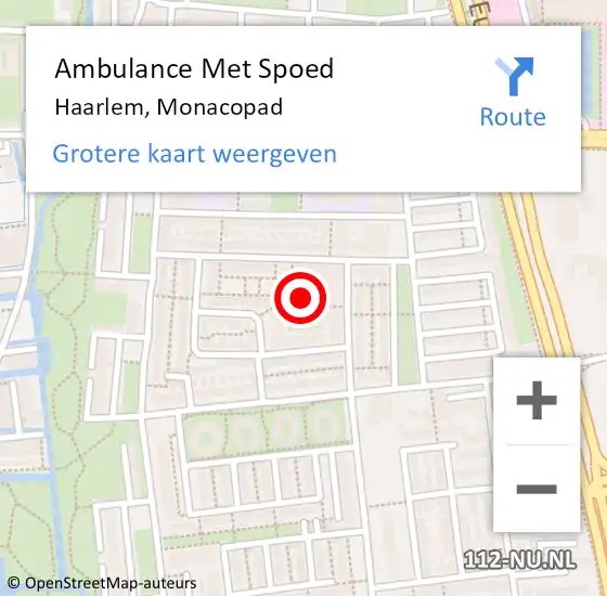 Locatie op kaart van de 112 melding: Ambulance Met Spoed Naar Haarlem, Monacopad op 19 september 2021 21:47