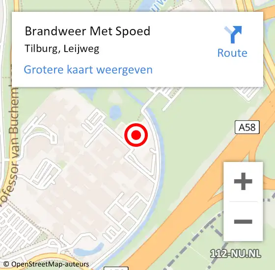 Locatie op kaart van de 112 melding: Brandweer Met Spoed Naar Tilburg, Leijweg op 19 september 2021 22:03