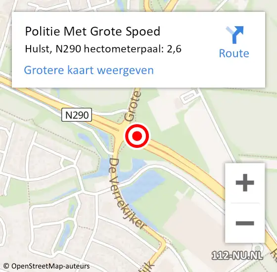 Locatie op kaart van de 112 melding: Politie Met Grote Spoed Naar Hulst, N290 hectometerpaal: 2,6 op 19 september 2021 22:24