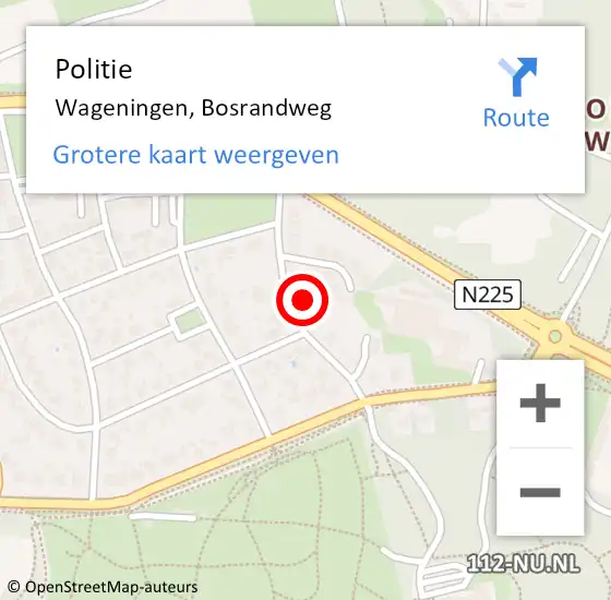 Locatie op kaart van de 112 melding: Politie Wageningen, Bosrandweg op 19 september 2021 22:46