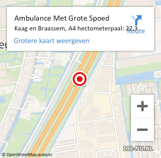 Locatie op kaart van de 112 melding: Ambulance Met Grote Spoed Naar Kaag en Braassem, A4 hectometerpaal: 22,3 op 19 september 2021 23:35