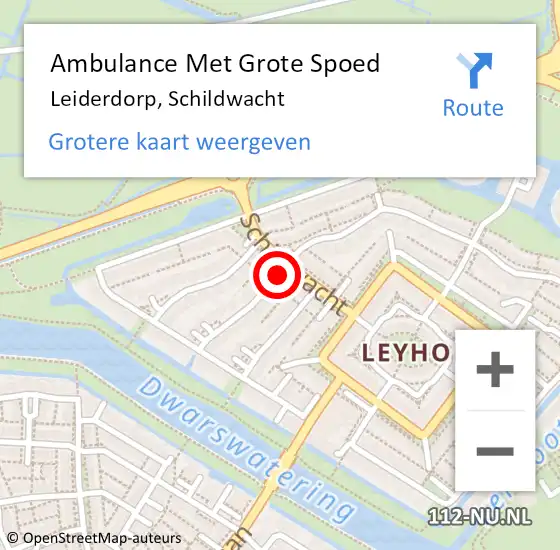 Locatie op kaart van de 112 melding: Ambulance Met Grote Spoed Naar Leiderdorp, Schildwacht op 19 september 2021 23:38