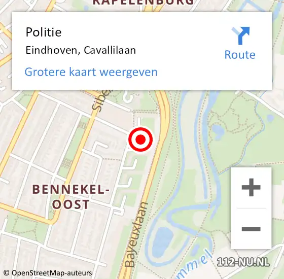 Locatie op kaart van de 112 melding: Politie Eindhoven, Cavallilaan op 19 september 2021 23:40