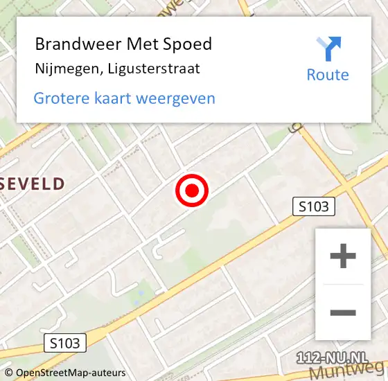 Locatie op kaart van de 112 melding: Brandweer Met Spoed Naar Nijmegen, Ligusterstraat op 19 september 2021 23:48