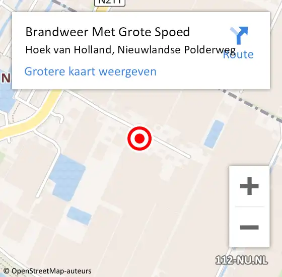 Locatie op kaart van de 112 melding: Brandweer Met Grote Spoed Naar Hoek van Holland, Nieuwlandse Polderweg op 19 september 2021 23:57