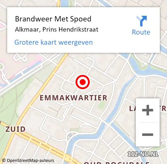 Locatie op kaart van de 112 melding: Brandweer Met Spoed Naar Alkmaar, Prins Hendrikstraat op 20 september 2021 00:02