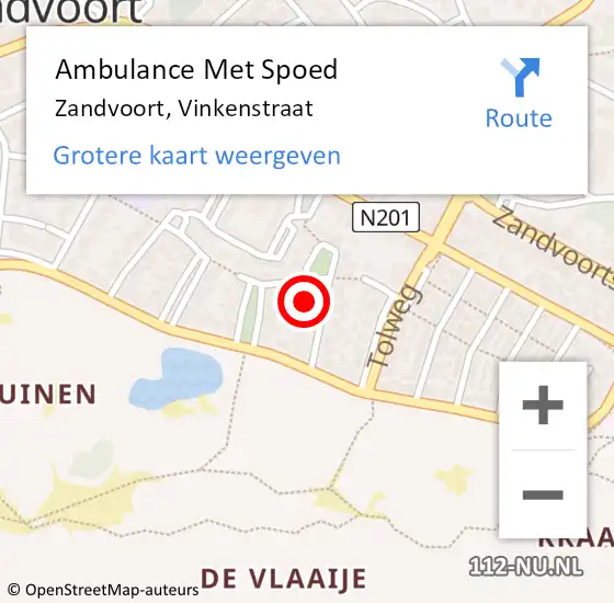 Locatie op kaart van de 112 melding: Ambulance Met Spoed Naar Zandvoort, Vinkenstraat op 20 september 2021 01:04