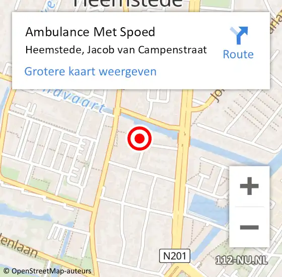 Locatie op kaart van de 112 melding: Ambulance Met Spoed Naar Heemstede, Jacob van Campenstraat op 20 september 2021 01:14