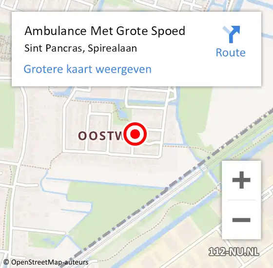 Locatie op kaart van de 112 melding: Ambulance Met Grote Spoed Naar Sint Pancras, Spirealaan op 20 september 2021 01:19