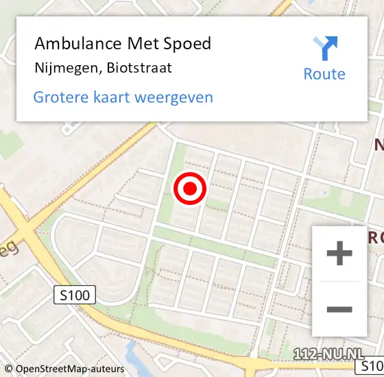 Locatie op kaart van de 112 melding: Ambulance Met Spoed Naar Nijmegen, Biotstraat op 20 september 2021 02:41