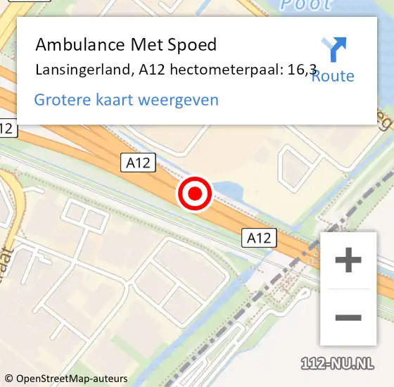 Locatie op kaart van de 112 melding: Ambulance Met Spoed Naar Lansingerland, A12 hectometerpaal: 16,3 op 20 september 2021 04:30