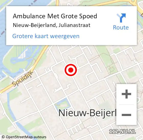 Locatie op kaart van de 112 melding: Ambulance Met Grote Spoed Naar Nieuw-Beijerland, Julianastraat op 20 september 2021 05:11