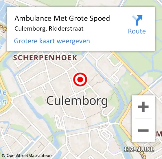 Locatie op kaart van de 112 melding: Ambulance Met Grote Spoed Naar Culemborg, Ridderstraat op 20 september 2021 05:28