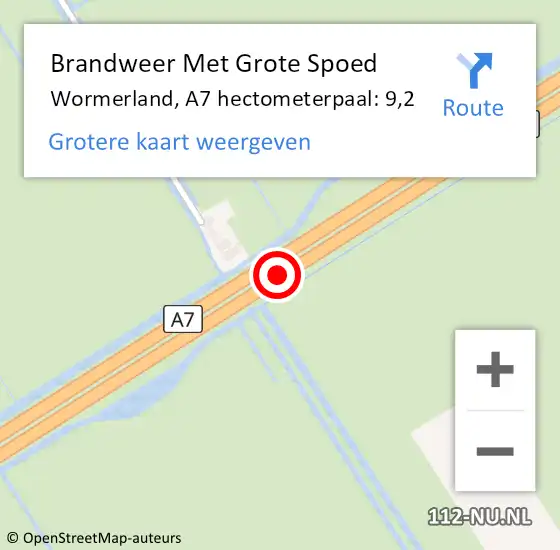 Locatie op kaart van de 112 melding: Brandweer Met Grote Spoed Naar Wormerland, A7 hectometerpaal: 9,2 op 20 september 2021 05:51