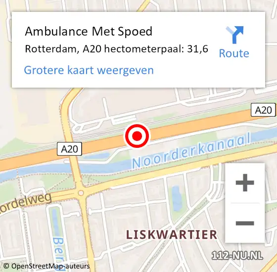 Locatie op kaart van de 112 melding: Ambulance Met Spoed Naar Rotterdam, A20 hectometerpaal: 31,6 op 20 september 2021 06:28