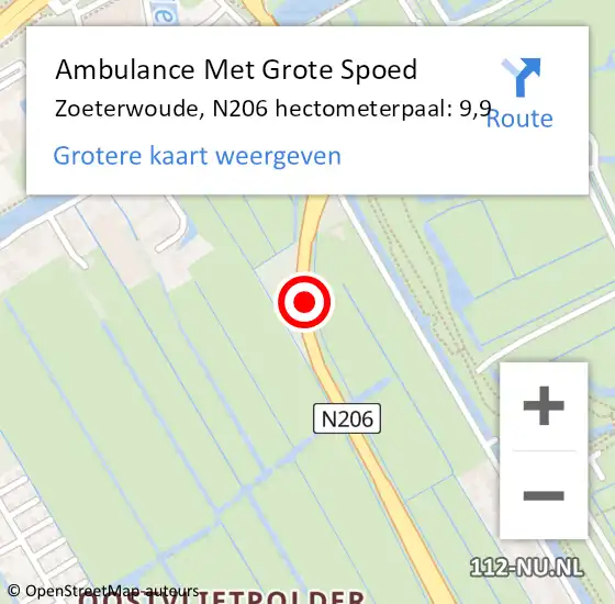 Locatie op kaart van de 112 melding: Ambulance Met Grote Spoed Naar Zoeterwoude, N206 hectometerpaal: 9,9 op 20 september 2021 06:39