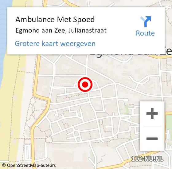 Locatie op kaart van de 112 melding: Ambulance Met Spoed Naar Egmond aan Zee, Julianastraat op 23 juni 2014 14:44