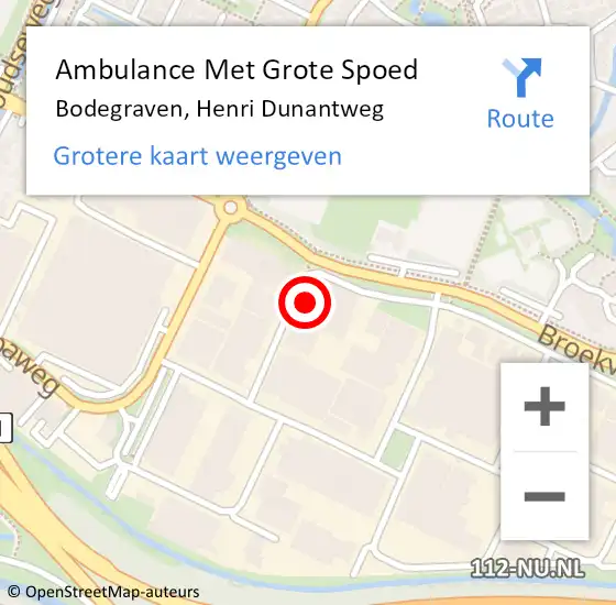 Locatie op kaart van de 112 melding: Ambulance Met Grote Spoed Naar Bodegraven, Henri Dunantweg op 20 september 2021 08:28