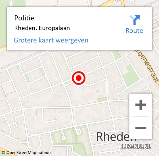 Locatie op kaart van de 112 melding: Politie Rheden, Europalaan op 23 juni 2014 14:51