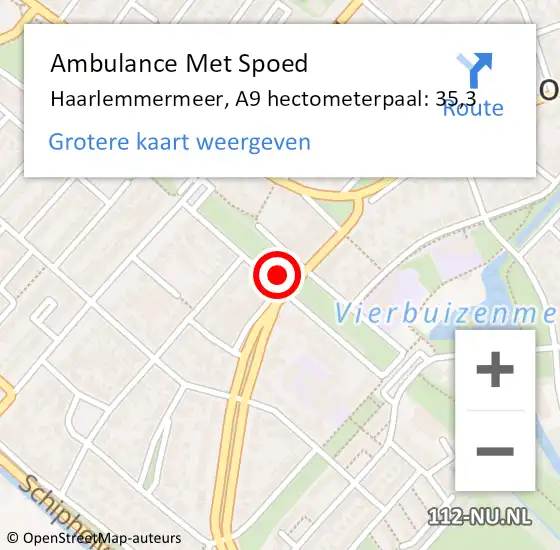 Locatie op kaart van de 112 melding: Ambulance Met Spoed Naar Haarlemmermeer, A9 hectometerpaal: 35,3 op 20 september 2021 09:08