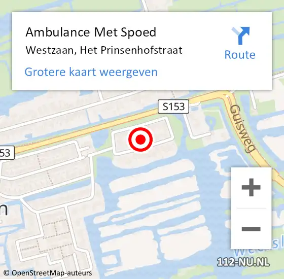 Locatie op kaart van de 112 melding: Ambulance Met Spoed Naar Westzaan, Het Prinsenhofstraat op 20 september 2021 09:18