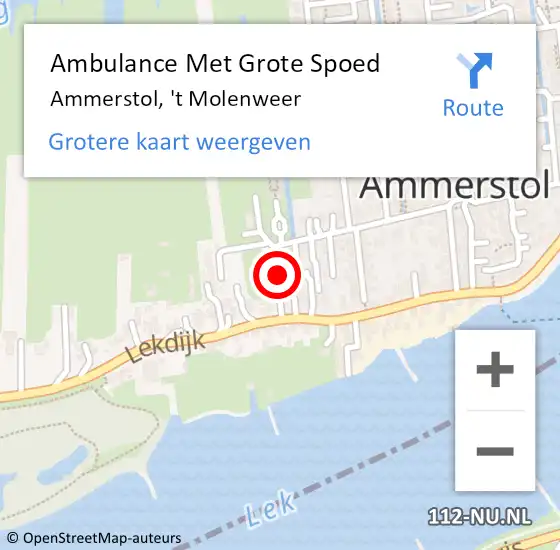 Locatie op kaart van de 112 melding: Ambulance Met Grote Spoed Naar Ammerstol, 't Molenweer op 20 september 2021 09:41