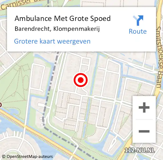 Locatie op kaart van de 112 melding: Ambulance Met Grote Spoed Naar Barendrecht, Klompenmakerij op 20 september 2021 09:59