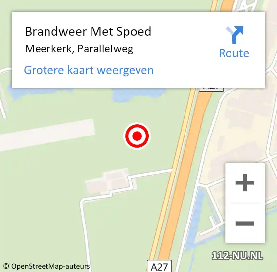 Locatie op kaart van de 112 melding: Brandweer Met Spoed Naar Meerkerk, Parallelweg op 20 september 2021 11:45