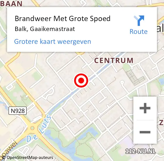 Locatie op kaart van de 112 melding: Brandweer Met Grote Spoed Naar Balk, Gaaikemastraat op 20 september 2021 11:49