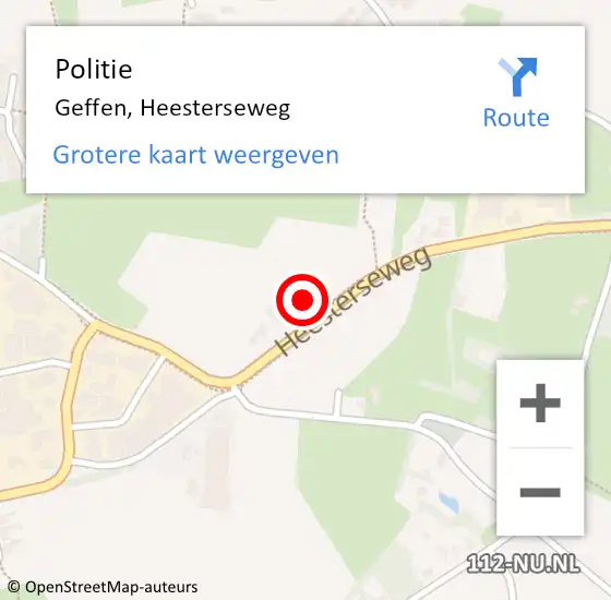 Locatie op kaart van de 112 melding: Politie Geffen, Heesterseweg op 20 september 2021 12:20