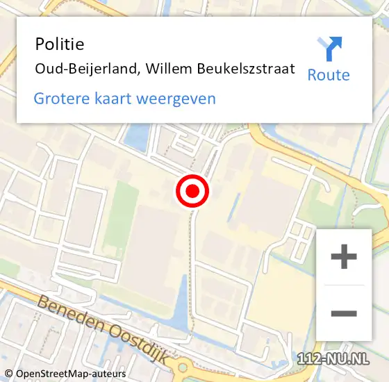 Locatie op kaart van de 112 melding: Politie Oud-Beijerland, Willem Beukelszstraat op 20 september 2021 12:47