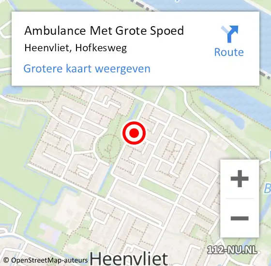 Locatie op kaart van de 112 melding: Ambulance Met Grote Spoed Naar Heenvliet, Hofkesweg op 20 september 2021 12:55