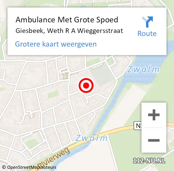 Locatie op kaart van de 112 melding: Ambulance Met Grote Spoed Naar Giesbeek, Weth R A Wieggersstraat op 20 september 2021 13:24