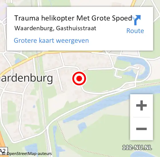 Locatie op kaart van de 112 melding: Trauma helikopter Met Grote Spoed Naar Waardenburg, Gasthuisstraat op 20 september 2021 13:48