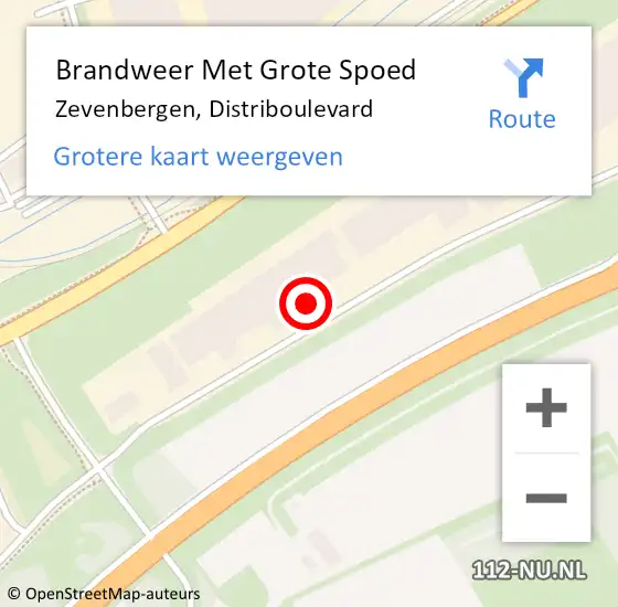 Locatie op kaart van de 112 melding: Brandweer Met Grote Spoed Naar Zevenbergen, Distriboulevard op 20 september 2021 14:15