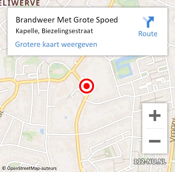 Locatie op kaart van de 112 melding: Brandweer Met Grote Spoed Naar Kapelle, Biezelingsestraat op 20 september 2021 14:23