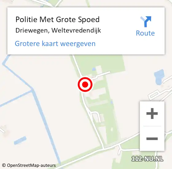 Locatie op kaart van de 112 melding: Politie Met Grote Spoed Naar Driewegen, Weltevredendijk op 20 september 2021 14:35