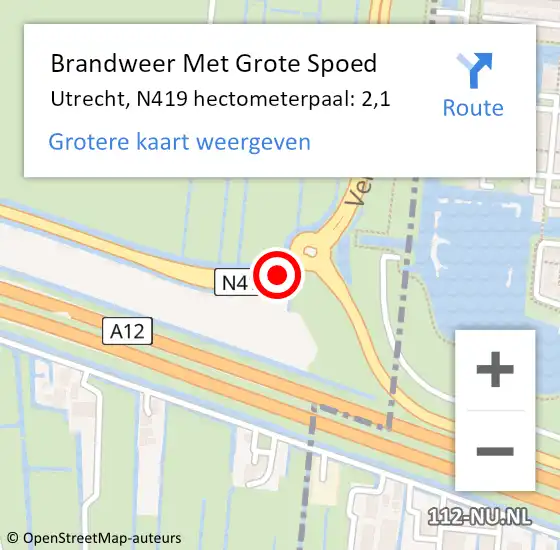 Locatie op kaart van de 112 melding: Brandweer Met Grote Spoed Naar Utrecht, N419 hectometerpaal: 2,1 op 20 september 2021 14:38